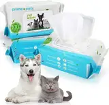 PrimePets Feuchttücher Pflegetücher für Hund Katze, 3×100 Stück Reinigungstücher für Haustier, desodorierende Abwischtücher zur Reinigung von Gesichtern Ohren Pfoten