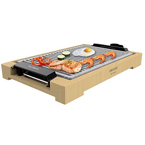 Cecotec Elektrische Grillplatte Tasty&Grill 2000 Bamboo LineStone. 2000 W Leistung, Bambusstruktur, Einstellbarer Thermostat, Grillfläche, RockStone Beschichtung, Spülmaschinenfest