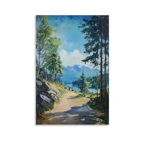 XMHYHMY Landschaftsposter mit einem Weg durch malerische Wildnisgebiet in die Berge, Wandbild, moderne Dekoration, hängendes Kunstposter, 20 x 30 cm