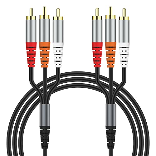 Audio-Video-Cinch-Kabel (1.5 m), 3RCA auf 3RCA Composite-AV-Kabel, 3RCA Kabel, Audio-Video-Verbundwerkstoff-Stecker auf Stecker, DVD-Kabel, kompatibel mit Set-Top-Box, Verstärker, DVD-Player und mehr