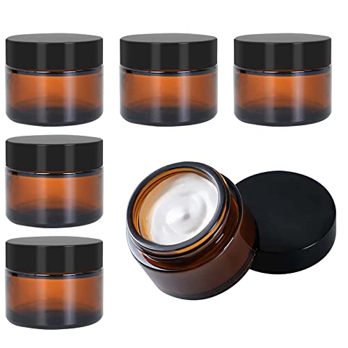 Amber Glas Leerdose 6 Stück Tiegel Cremedose 30ml/50ml/60ml Braunen Glasbehälter Leere Nachfüllbare Behälter Braunen Salbentiegel für Damen Mädchen Kosmetik Cremes Lotionen Ätherische Öle Pulver (50g)