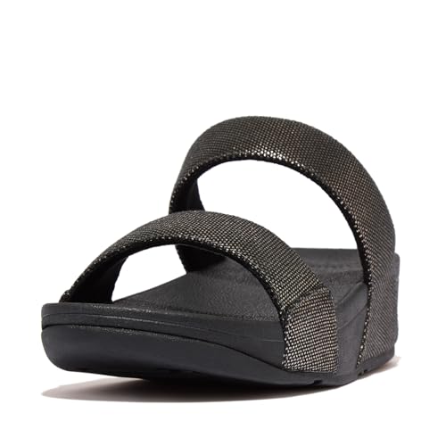 FitFlop Damen Lulu Glitz-Canvas Slides Schiebe-Sandalen, Zinnschwarz, 38 EU