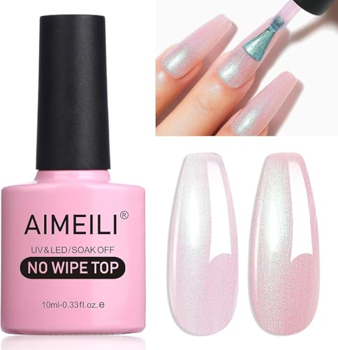 AIMEILI Pearl Top Coat, Perlmutt Überlack UV Top Coat Pearl Nagellack Perlmutt Schimmer mit Thread Shell Nagel 10ml - 003