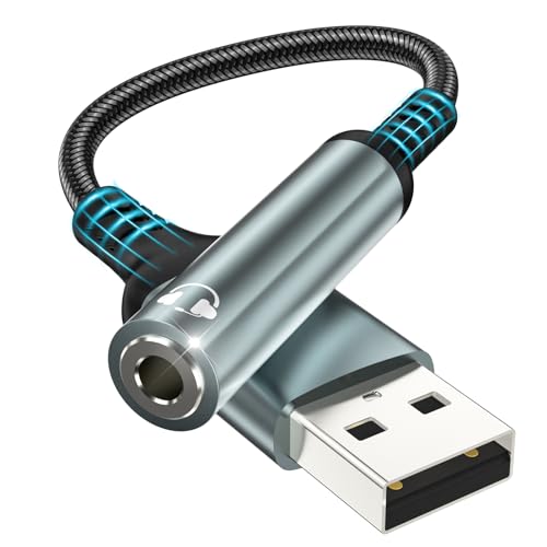 bakibo USB auf 3,5 mm Klinke Aux Adapter, USB Soundkarte Extern auf 3,5 mm Audio Stereo Konverter Klinke auf USB A DAC Mikrofon 4 Polig TRRS Adapter für Kopfhörer Laptop PC Lautsprecher, Schwarz