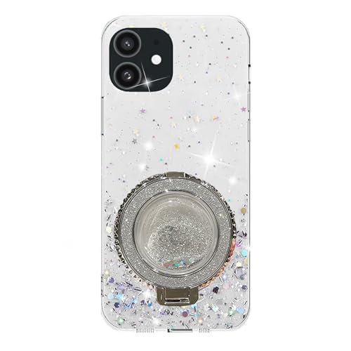 Rnrieyta Miagon Treibsand Ständer Hülle Glitzer für iPhone 11,Cute Dünn Crystal Schutzhülle Weiches Bling Transparent Case Bumper mit Flüssig Halter Kickständer