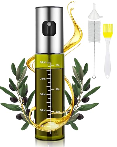 MRUN BONE Ölsprüher für Speiseöl, grünes UV-Schutz Sprühflasche Öl, Glas Öl Zerstäuber Küche Ölsprühflasche Heißluftfritteuse, Oil Sprayer mit Skala & Trichter, Ölspray für Öl & Essig 100% BPA frei