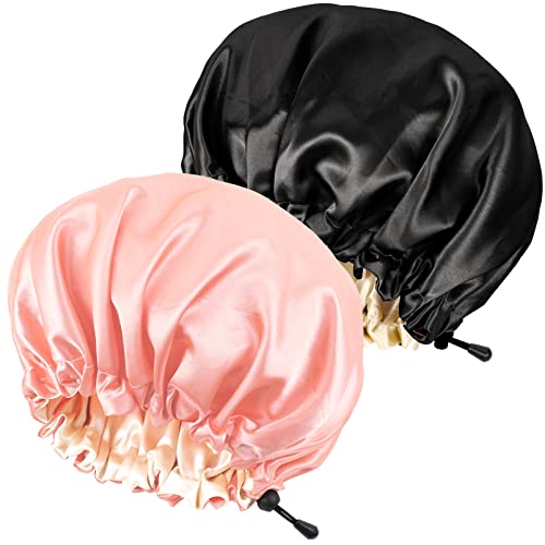 Ranphykx 2 Stücke Seidenhaube Satin SchlafmüTze,Einstellbare Doppelseitige SchlafmüTze,Haube MüTze FüR Schlaf