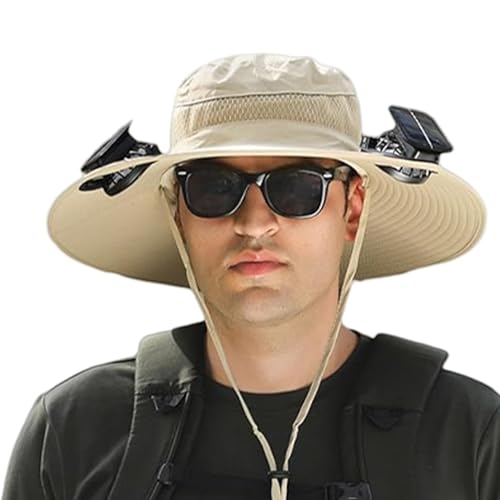 Hut mit solarbetriebenem Ventilator, Ventilatorhut | Solar-Fächerhut mit breiter Krempe, Sommer-UV-Schutz, 3 einstellbare Windgeschwindigkeiten - USB-Solarlade-Fischerhut, atmungsaktive, bequeme Golf-