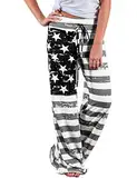 AMYTIS LINGERIE Damen Yoga-Hose Schlafanzughose weich Pyjamahose Fitness Lange Stretch Drawstring Hosen Freizeithose Strandhose Weites Bein Hose,Gray flag#0443,L