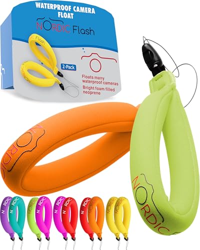 nordic flash Schwimmende Handschlaufe (2 Stück), Wasserdichtes Floating Strap, Schwimmende Handgelenkschlaufe Kompatibel mit Kamera, Handy, Schlüssel - Grün & Orange