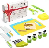 Kindermesser 16-teiliges Kinder Sicherheit Kochmesser Küchenmesser Set mit Gemüse Ausstechformen, Holzmesser, Schneidebrett - Perfektes Weihnachts- oder Geburtstagsgeschenk für Kinder