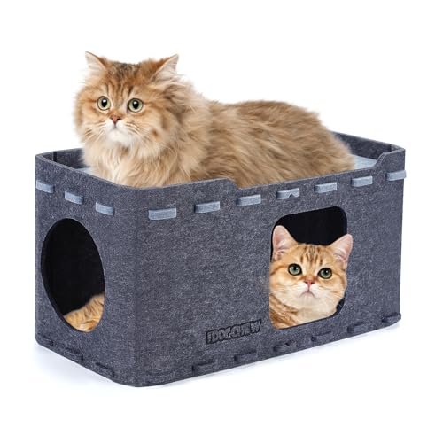 IDOGCHEW Katzenhaus Filz, Abnehmbare Katzenhöhle aus Filz 59 x 29 x 30 cm, Winterfest und Wärmeisolierend, Schützt die Krallen, Ideal zum Spielen und Schlafen für Katzen, Dunkelgrau