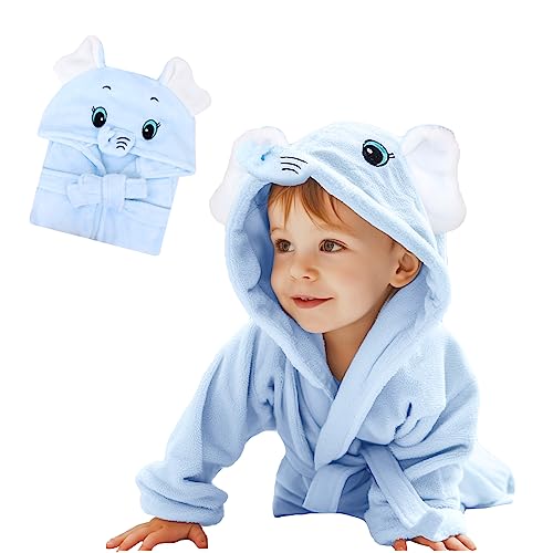 WYTbaby Bademantel Baby Weich Flanell Kinder Bademantel mit Kapuze, Schnell Trocken Bademantel für Baby Mädchen Jungen,Blau