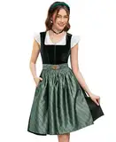 DIRNDLSTERN Damen Trachtenkleid Grün - Trachtenrock Midi Samt Dirndlkleid Oktoberfest Outfit mit Dirndlschürzen 36
