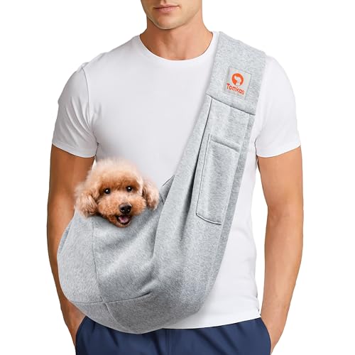 Tomkas Kleiner Hund Katze Tragetuch Freisprecheinrichtung Pet Puppy Outdoor Reisetasche Tote wendbar (Grau-1, M - Unadjustable Strap)