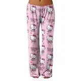 LILIHOT Damen Schlafanzug Lang Langärmelige Schlafanzüge Shorty Pyjama Pyjama Damen Lang Schlafanzughose Damen Extra Lang Pyjama Polyester Damen Damen Pyjama Pyjama Damen Katzenmotiv(#A Wine,M)