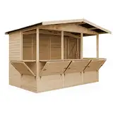 TIMBELA M150B Holz Gartenhaus, Marktbude Holz, Qualitäts Schiffslatten Kiefern Fichte Verkaufsstand Holzhaus mit Theke, FÜNF Fenster, 200x300/6 m2, große multifunktionale Garten-Bar Verkaufshütte