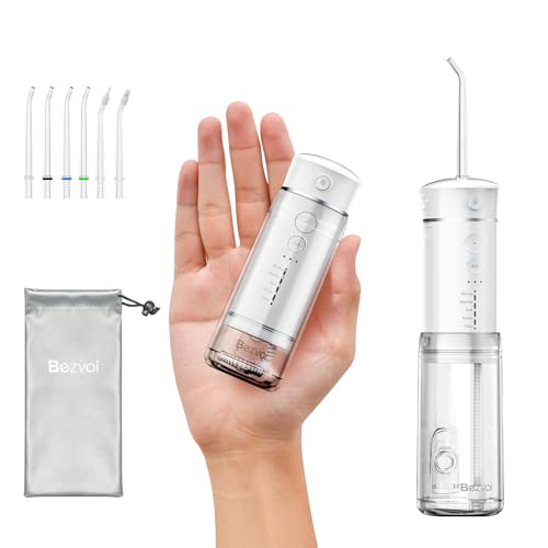 Bezvoi Reise Munddusche Kabellos Zahnreinigung: Oral Irrigator mit 5 Modi, 180ML Wassertank IPX7 Wasserdicht Elektrische Zahnreiniger, Wasser Zahnseide mit 6 Tipps für Reinigung Reisen nach Hause