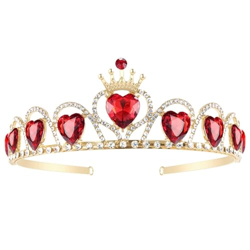 Csafyrt Königin der Herzen Krone Rotes Herz Tiara Nachkommen Kostüm Kopfschmuck Königin der Herzen Goldkrone für Mädchen Teenager Halloween Partys