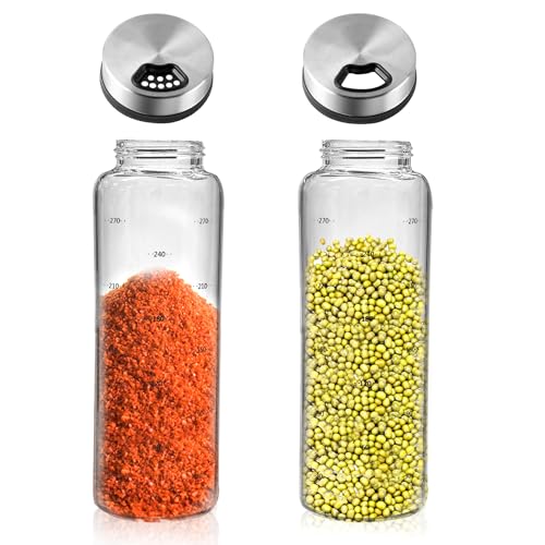 300ml Gewürzgläser mit Drehdeckel, 2 Stück Gewürzgläser,Borosilikatglas Gewürzstreuer,Salzstreuer Gross,Gewürzstreuer mit 3 Arten Edelstahl Gewürzlöchern, Gehören für Küche Esszimmer Grill Im Freien