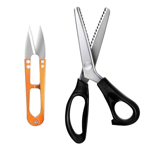 DEEINN Zackenschere gezahnt, Stoffschere mit Fadenschneider, Professionelles Nähen in der Schneiderei, Zick-Zack-Schere Stoff, 23cm/9 Zoll
