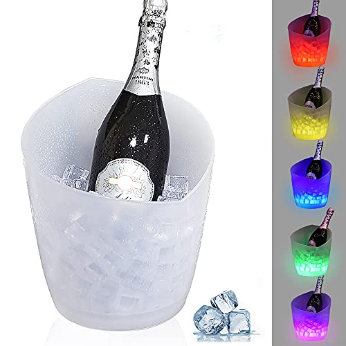 LED Eiskübel, FIPASEN Verbesserter 5L Großraum Flaschenkühler mit Multi-Farbwechsel für Party/Heim/Bar, Wasserdichter Sektkühler Getränkebehälter Champagner Wein Bier Eiskübel(Enthält Keine Batterien)