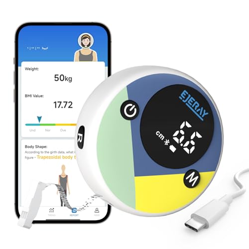 EJERAY Smart Körpermaßband, Bluetooth Körperfett Maßband mit App, Maßband Körpermaße von Bizeps, Brust, Hüfte, Waden, Oberschenkel und Nacken, Fitness Maßband,60in/150cm