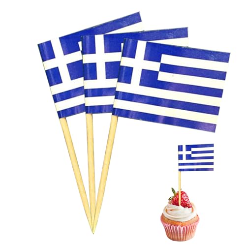 100 Stück Griechenland Flagge,Zahnstocher,Griechenland Deko,Geschenk Miniatur Hand Griechische Deko,Mini-flagge Handheld,Gold Party Personalisierte Celebrity,Cocktail Toppers Stick für Partydeko