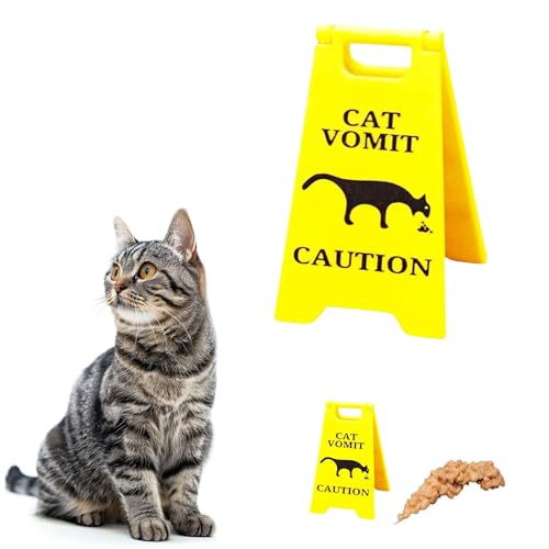 Risipu Schild mit Aufschrift "Cat Vomit", lustiges Warnschild für Katze, Hund, Erbrochenes, Warnschild für Katzenfreunde (Gelb, 1 Set)