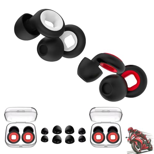 Artevive Moto Earplugs-27 Db, Artvive Schnarchstille Ohrstöpsel, Ohrstöpsel zum Schlafen und Lärmreduzierung, Wiederverwendbare Motorrad geräuschreduzierende Ohrstöpsel (Black white+Black red, M)