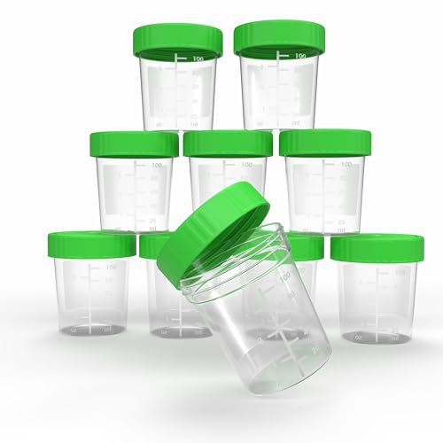 Horn Medical Urinbecher/Probenbecher mit Schraubverschluss 125ml Fassungsvermögen, Maßtabelle bis 100ml/3oz, beschriftbar (10Stk)