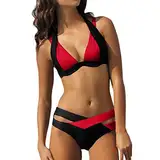 Generisch Damen Zweiteiliger Badeanzug V Ausschnitt überkreuztes Blumenmuster, Bikini Bademode Bauchkontrolle Push Up Bikini Sets für Damen Stroj Kapielowy Damski Triangel Bikini Damen Set Schwarz