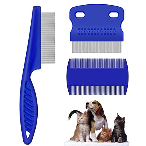 3 Stück Katze Hund Flohkamm, Floh Tränenfleckentferner Kamm, Pet Hund Katze Pflege Kamm, Edelstahl Sichere Metall Zahnentfernung Kämme für Effektiv Gegen Flöhe & Läuse Profi FlohKamm