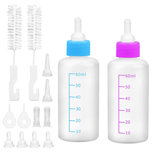 60 ml Haustiere Aufzuchtflasche Pet Milchflasche Haustier Babyflasche Kit mit Reinigungsbürste und Ersatznippeln für Kätzchen und Kleintiere - 3 Nippelgrößen