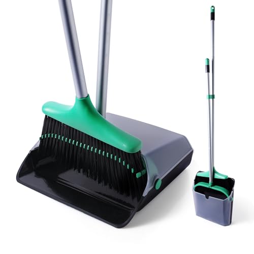 Eyliden Besen und Kehrschaufelset Set mit Langem Griff, Stehendes Kehrmaschine und Kehrschaufel Combo für die Bodenreinigung, Küche, Garage, Straße, Garten