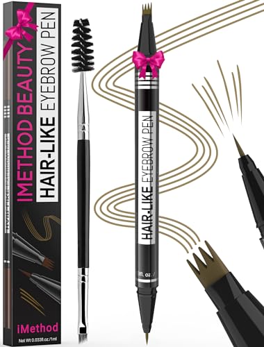 iMethod Microblading Augenbrauenstift - Eyebrow Pencil 2-in-1 Dual-Ended Augenbrauenstift mit 4-Zinken-Micro-Gabelspitzen-Applikator & präziser Pinselspitze erzeugt natürliche Augenbrauen, Hellbraun