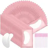 URAQT Augenpads für Wimpernverlängerung, 50 Paar Wimpernpads, Wimpern Extension Pads mit 10 Stück Wimpernbürste, Wimpernverlängerung Augen Pads Eye Patch für Eyelash Extensions (Rosa)