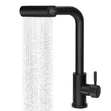 Virklyee Wasserfall Küchenarmatur Ausziehbar 360° Drehbar Spültischarmatur Wasserhahn Ausziehbar mit Brause 4 Modus,Edelstahl (Schwarz)