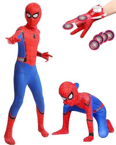 BITOWO Spider Kostüm Kinder 5-6 Jahre mit Accessories Spider Anzug Kinder Suit Kleidung Bodysuit 110 116 122 Superhelden Kostüme für Kinder Jungen Mädchen Geburtstag