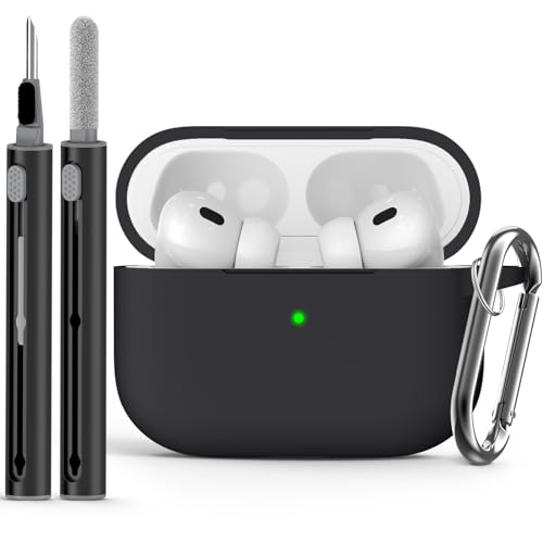 Inesore Compatible with Airpods Pro 2nd/1st Case Cover with Cleaner Kit,Silicone Protective Case for Apple Airpods Pro 2nd/1st Generation Charging Case with Keychain,for Women Men-Black