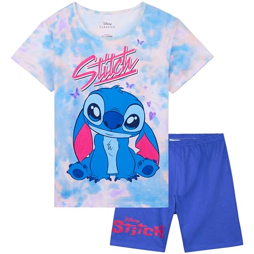 Disney Stitch Schlafanzug Mädchen Kurz Pyjama Set Bequem & Atmungsaktiv Shorts Nachtwäsche für Kinder und Teenager (11-12 Jahren, Blau)