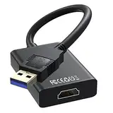 USB zu HDMI Adapter, HD 1080P USB 3.0/2.0 zu HDMI Audio Video Adapter, Video Grafikkabel Mehrere Monitore Konverter kompatibel mit Windows XP/7/8/8.1/10/11, für PC Laptop Projektor HDTV TV-Schwarz