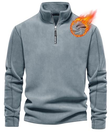 Livonmone Herren Fleece Pullover Warmes Microfleece Sweatshirt Half Zip Fleecepullover für Herbst und Winter Blau L