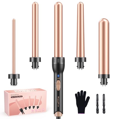 Lockenstab-Set, Schnell Aufheizender Keramik-Lockenstab mit Auswechselbaren Trommeln für Dünnes und Grobes Haar - 5 in 1