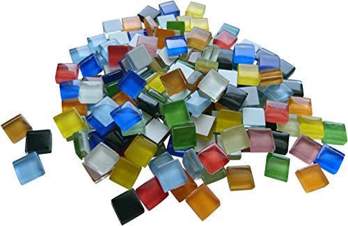 ZIMASI 400g Glasmosaiksteine - 1x1 cm, ca. 580 Stück - Premiumqualität für DIY-Projekte, basteln, Mosaikdekoration - Verlegefläche ca. 24x24 cm - Innen- und Außenbereich (bunt Softglas)