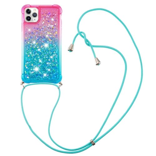 Handykette Hülle für Samsung Galaxy S24 FE Glitzer Treibsand Necklace Hülle mit Kordel zum Umhängen Silikon Clear Handy Schutzhülle Bumper dünn Hülle mit Band Case zum umhängen Pink Blau