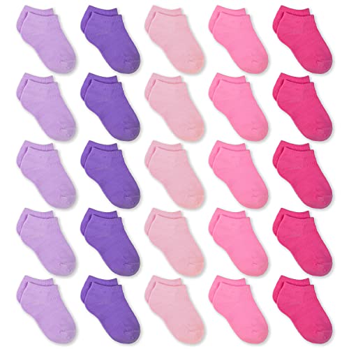 GENTABY Kinder Socken Jungen Mädchen Socken - Kleinkind Bunte Baby socken 20-22 Lila Rosa Knöchelsocken 1-2 Jahre 25 Paar Kinder Trainieren Laufen Wandern zu Hause tragen Socken