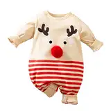 CUTeFiorino Baby Pyjama Winter 74 Neugeborenes Baby Mädchen Junge Weihnachtsoutfits Baby Strampler Langarm Gestreifter Overall Weihnachtskleidung Baby Outfit 86 (Beige, 0-3 Months)