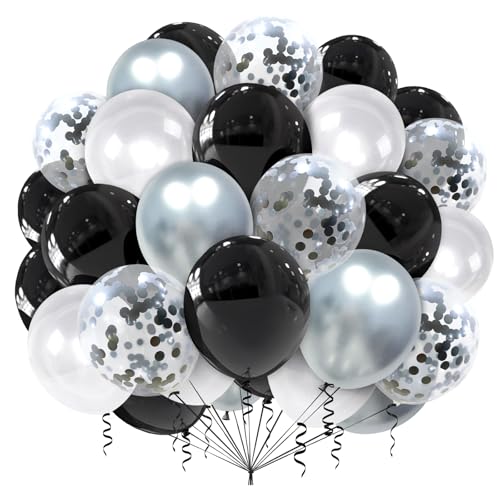 Luftballons Schwarz Weiß Silber,100 Stück Schwarze Ballons,Schwarz Luftballon Deko,Silber Konfetti Ballons,Latex Ballons Für Helium,Für Geburtstag,Hochzeit,Graduierung,Jahrestag Party Deko