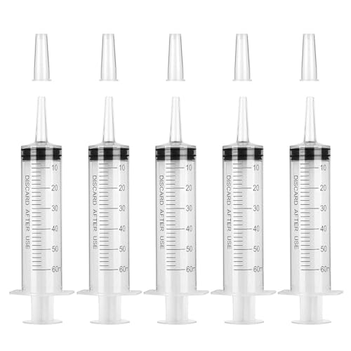 Spritze 60ml 5 Stück 50ml Plastikspritze mit Verschlusskappe, Dosierspritze für wissenschaftliche Labors, Flüssigkeitsmessung und -abgabe, Tierfütterung, Pflanzenbewässerung